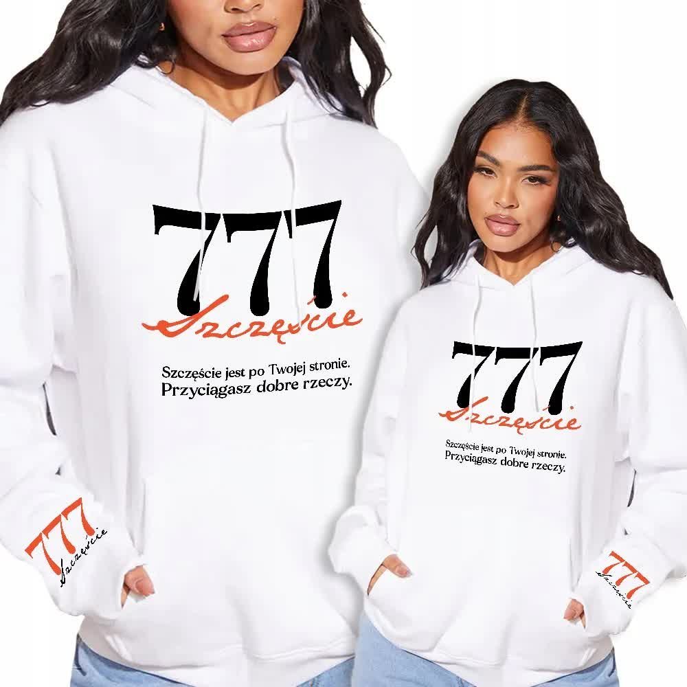 Bluza Biała Damska Z Kapturem 777 SZCZĘŚCIE - M