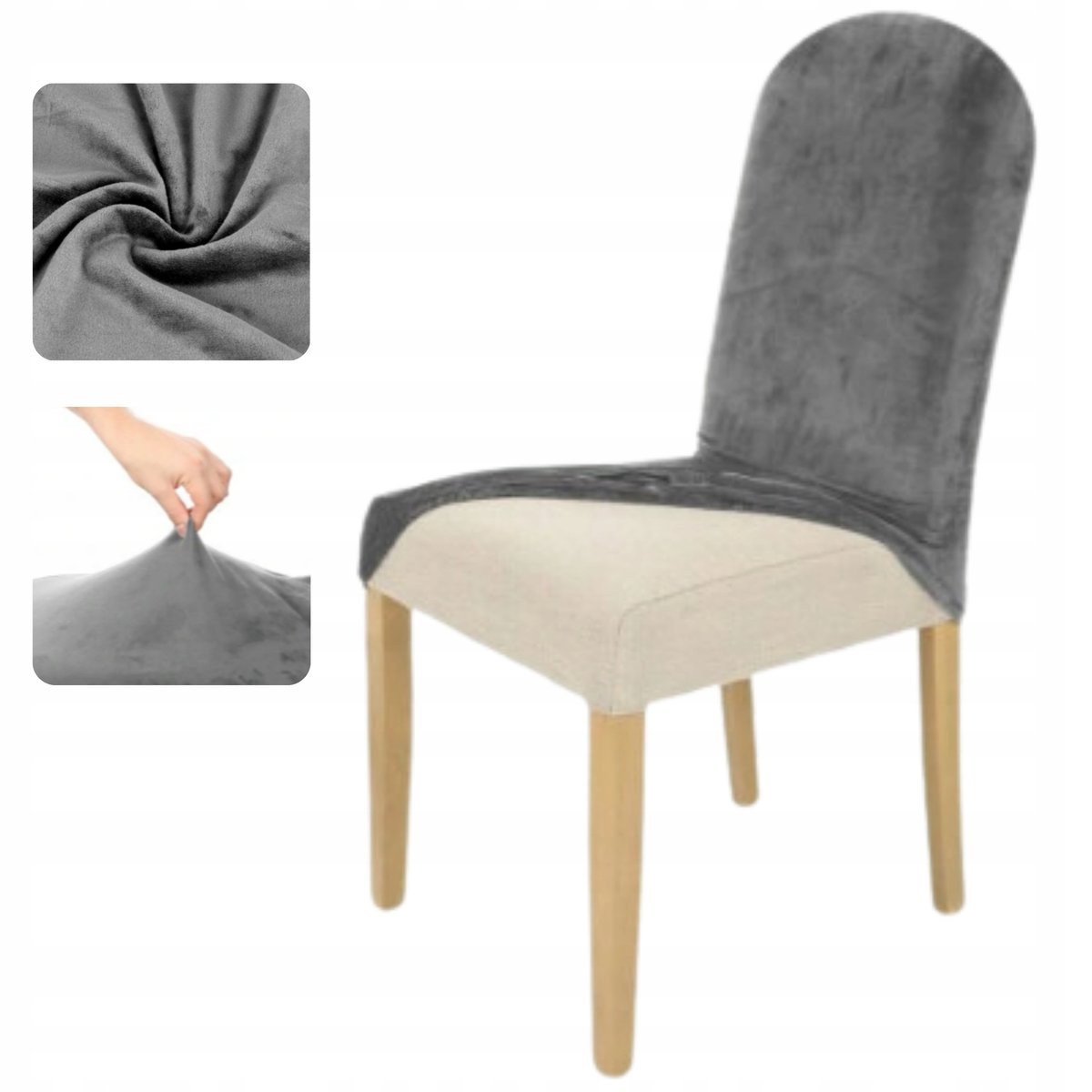 POKROWIEC NA KRZESŁO ZAOKRĄGLONE SZARY WELUR ELSATYCZNY