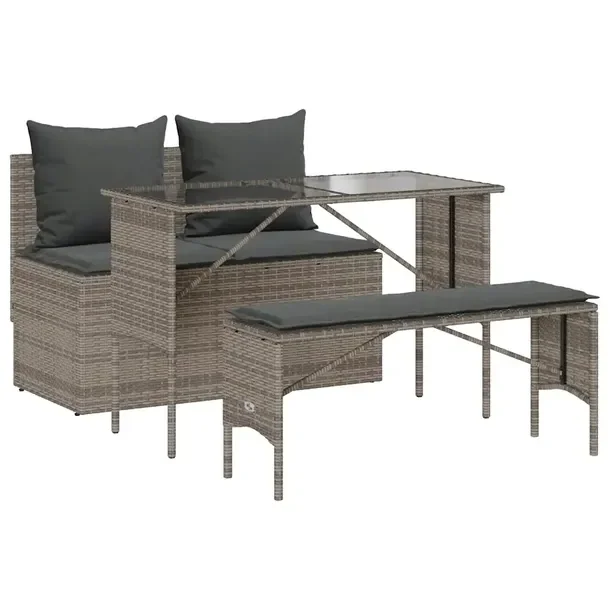 Zestaw mebli ogrodowych szary rattan PE z poduszkami 110 x 55 x 72,5 cm