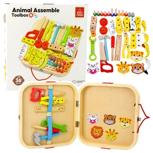 Drewniany Zestaw Majsterkowicza Zwierzęta Do Skręcania W Walizce 59el LEAN Toys - Zabawy w naśladowanie dorosłych - miniaturka - grafika 1