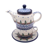 Dzbanki i imbryki - Komplet Czajnik 400 ml Filiżanka 200 ml Choinki Śnieżynki - Ceramika Artystyczna Bolesławiec - miniaturka - grafika 1