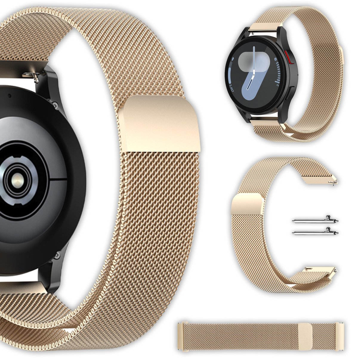 Uniwersalna bransoleta Milanese Vanfone do zegarka smartwatcha 20mm + teleskopy, jasne złoto