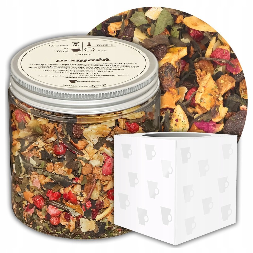 Herbata biała sypana PRZYJAŹŃ o smaku pomarańczy z limonką PREMIUM Cup&You - herbata liściasta sypana mieszanka napar susz - gotowa na prezent upomi..