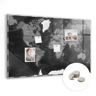 Szklana Tablica Magnetyczna - Czarna mapa świata - 90x60 cm - Tablice i flipcharty - miniaturka - grafika 1