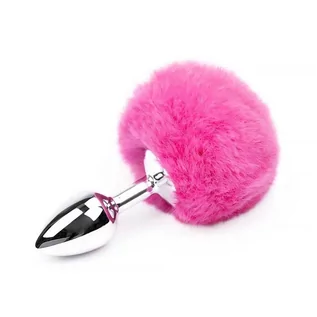 Korki analne - AfterDark Butt Plug with Pompon Silver/Pink Size S - grafika 1