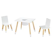 Stoliki dla dzieci - roba Zestaw mebli dziecięcych, zestaw mebli dziecięcych składający się z 2 krzeseł dziecięcych i 1 stołu, drewna, lakierowane na biało, wraz z siatką do przechowywania - miniaturka - grafika 1