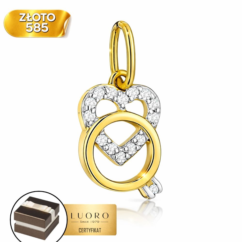ZAWIESZKA ZŁOTA 585 14K SERCE PIERŚCIONEK CYRKONIE 16 MM ELEGANCKA