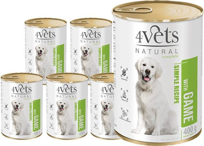 Mokra karma 4Vets Natural dla psa z dziczyzną puszka 6 x 400 g