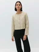 Marynarki i żakiety damskie - Reserved - Tweedowa marynarka z cekinami - beżowy - miniaturka - grafika 1