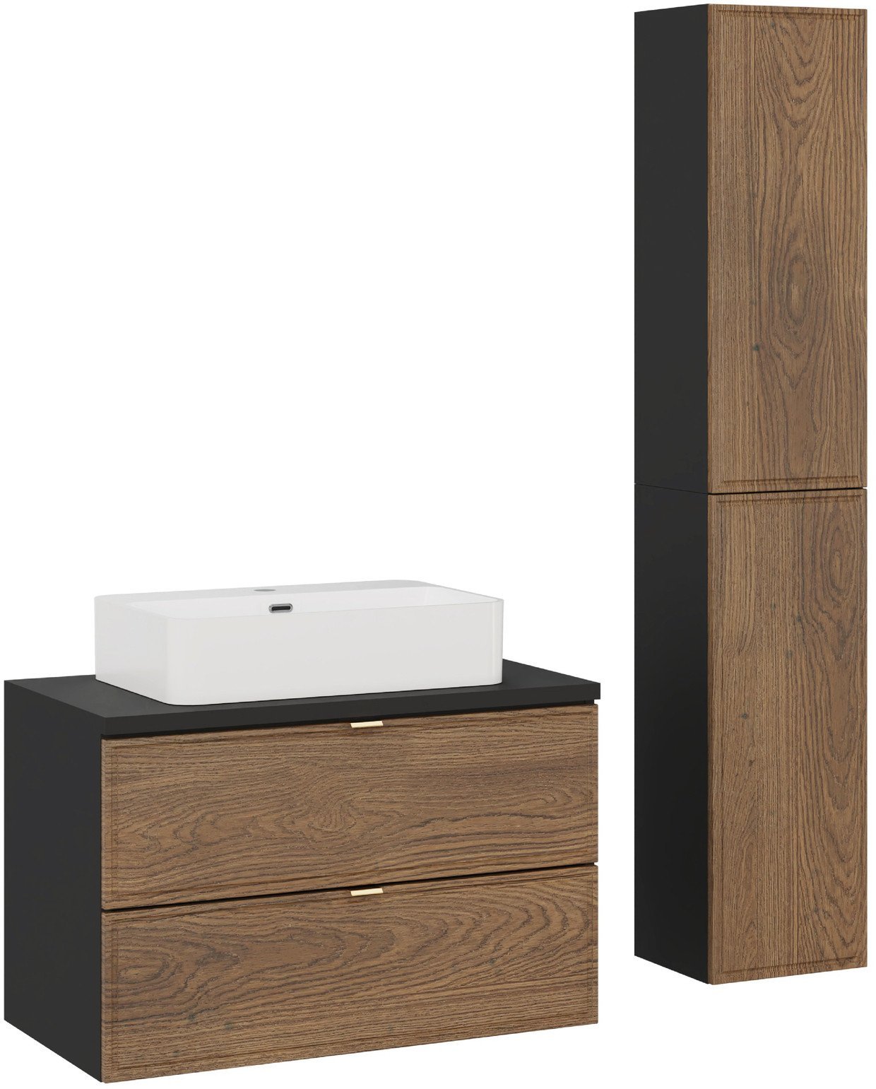 Zestaw meblowy 80cm z blatem, umywalką nablatową Trust i półsłupkami