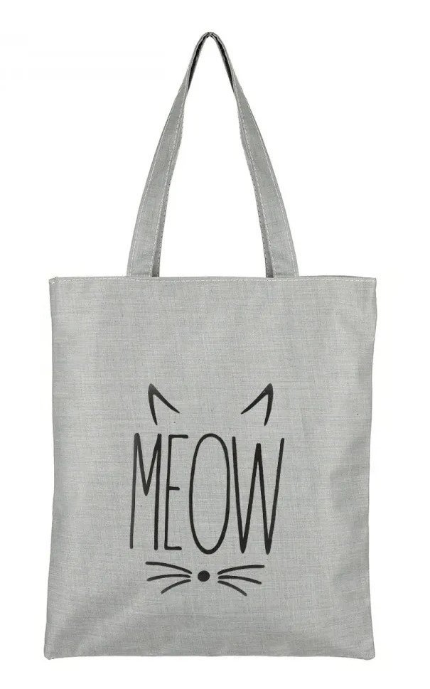 Torba na zakupy MEOW kotek z nadrukiem materiałowa na zamek TA-90 szary