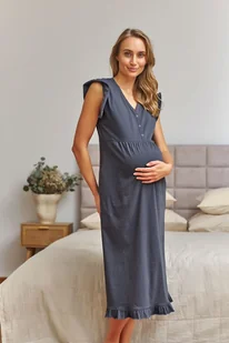 Grafitowa koszula nocna ciążowa z bawełny - Piżamy ciążowe Grafitowa koszula nocna ciążowa z bawełny - Piżamy ciążowe - miniaturka - grafika 1
