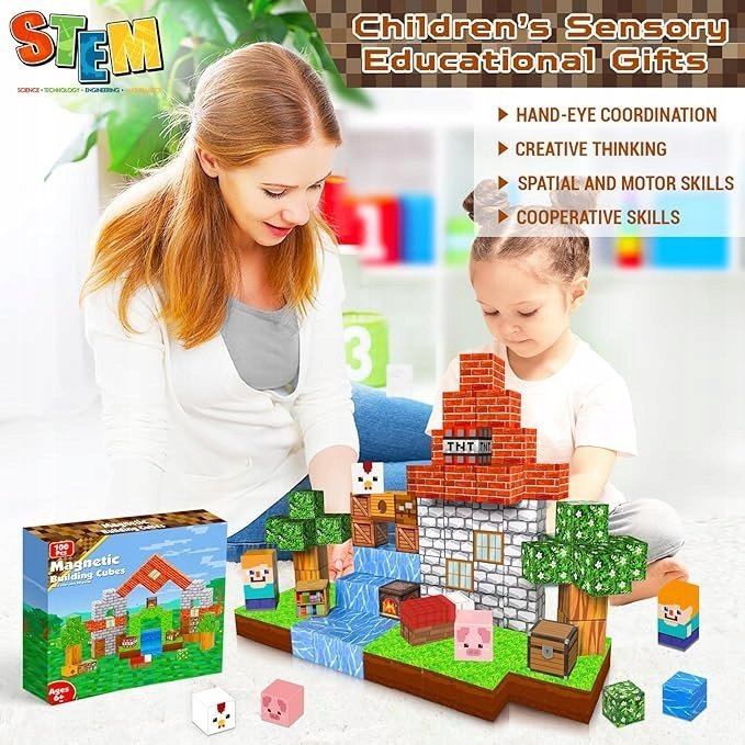 MAGNETYCZNE KONSTRUKCYJNE KLOCKI 100 SZTUK DLA DZIECI MONTESSORI
