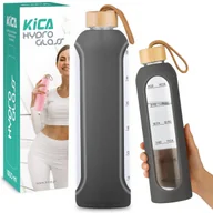 Shakery i bidony sportowe - BUTELKA SZKLANA NA WODĘ TRENING MOTYWACYJNA BIDON KICA HYDRO GLASS 1L SZARA - miniaturka - grafika 1