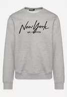 Bluzy męskie - Szara Bluza z Dodatkiem Bawełny z Haftowanym Napisem Wykończona Polarem Feladela - miniaturka - grafika 1