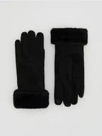 Rękawiczki - Reserved - Rękawiczki ze sztucznym futerkiem - czarny - miniaturka - grafika 1