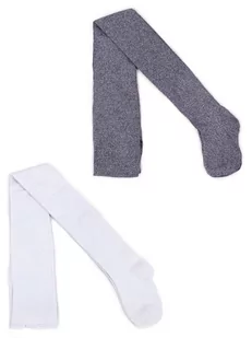 Rajstopy dziewczęce bawełniane z lurexem ciemnoszaro-białe 2PAK 140-146 YOCLUB - Rajstopy - miniaturka - grafika 1