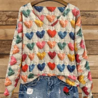 Swetry damskie - TEMU Sweter Damski Lekki - Wzór z Kolorowymi Sercami, Dekolt w Serek, Długi Rękaw na Wiosnę/Jesień, Miękka i Oddychająca Tkanina, Regularny Krój, - miniaturka - grafika 1