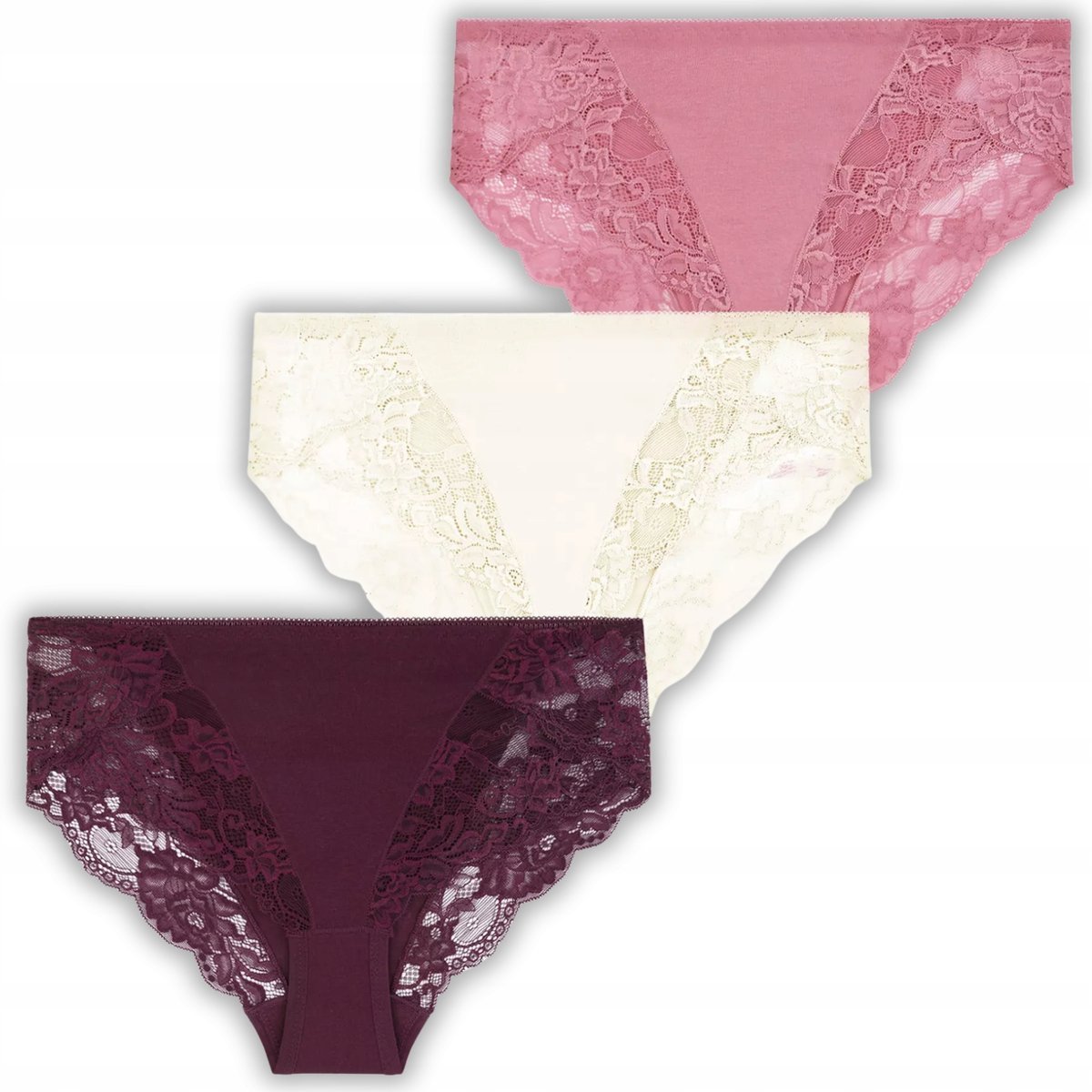 3X Zestaw Figi Wygodne Majtki Damskie Bikini Z Koronką Kobiece Moraj S Mix Kolor 1