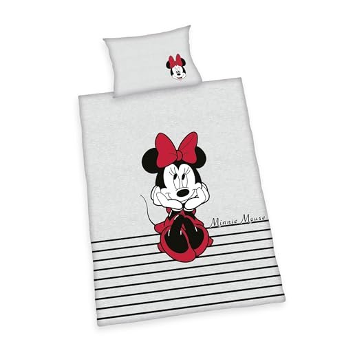 Pościel dziecięca Minnie Mouse, poszewka na poduszkę ok. 40 x 60 cm, poszewka na kołdrę ok. 100 x 135 cm, zapinana na guziki, 100% bawełna