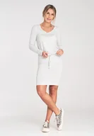 Sukienki - Krótka sukienka z wiązaniem w pasie z wiskozy - M1049 Jasny Szary rozmiar M - miniaturka - grafika 1