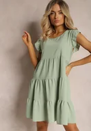 Sukienki - Miętowa Sukienka z Krótkim Rękawem i Ozdobnymi Falbankami o Rozkloszowanym Kroju Vetesa - Renee - miniaturka - grafika 1