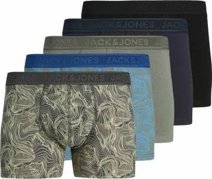 JACK&JONES bokserki męskie, 5-pak - JACCAMERON TRUNKS, wzór, logo w pasie zielony/niebieski/czarny S - Majtki męskie - miniaturka - grafika 1