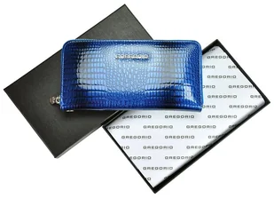 Portfel Damski Skóra Naturalna GREGORIO Duży Z Metalowym Suwakiem Piórnik Lakierowany GF-119 CZERWONY RFID 19 x 10 x 2.5 [cm] - Portfele - miniaturka - grafika 6