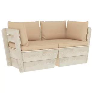 vidaXL Ogrodowa sofa 2-osobowa z palet, z poduszkami, drewno świerkowe - Ławki ogrodowe - miniaturka - grafika 1