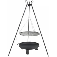 Farmcook Grill ogrodowy na trójnogu z rusztem ze stali nierdzewnej 70cm Czarny + Palenisko ogrodowe PAN 34 70cm