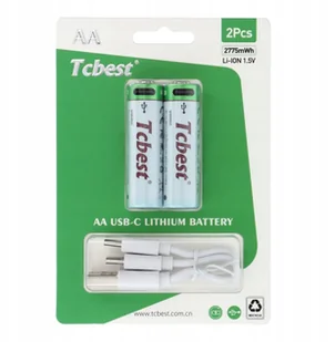 TCBEST bateria akumulatorowa R6 AA 750 mAh z gniazdem Typ C + kabel USB A do 2 x Typ C 2 szt - Ładowarki i akumulatory - miniaturka - grafika 1