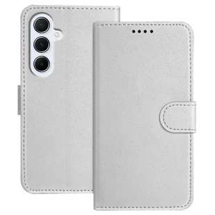 Dla Samsung Galaxy A56 5G Skórzane etui Portfel Stojak Jednolity kolor Anti Drop Pokrowiec na telefon - srebrny Wielobarwny Silver - Portfele - miniaturka - grafika 1