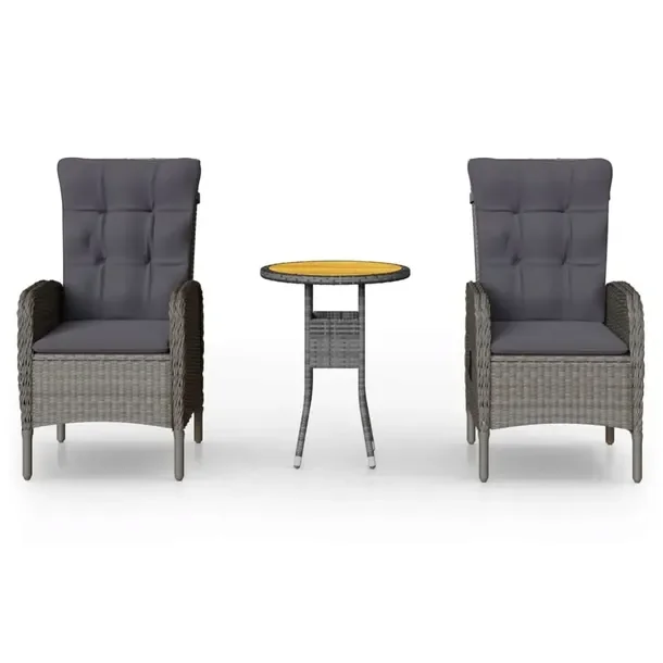 Stylowy zestaw bistro z polirattanu szary, stół Ø60x75 cm, 2 krzesła 58