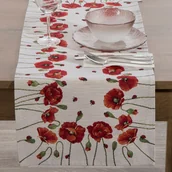 Obrusy i serwetki - Bieżnik obrus dekoracyjny gobelin 45x140 Eurofirany naturalny czerwone maki - miniaturka - grafika 1