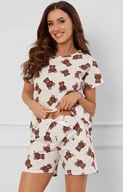 Piżamy damskie - Piżama damska z krótkim rękawem i krótkimi spodniami Miśka, Kolor ecru-brązowy, Rozmiar S, Italian Fashion - Intymna - miniaturka - grafika 1