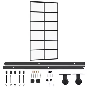 vidaXL Drzwi przesuwne z osprzętem, szkło ESG i aluminium, 102x205 cm - Drzwi wewnętrzne - miniaturka - grafika 1
