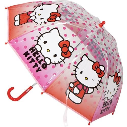 Hello Kitty ręczny parasol bańka Poe - parasol dziecięcy z przezroczystą kopułą, mocny i bezpieczny, ilustracje Hello Kitty dla dziewcząt, które chcą chronić się w dobrym stylu