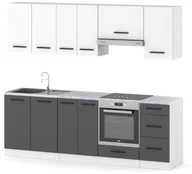 Szafki kuchenne - Zestaw Kuchenny Z Blatem Modułowy Mokka Plus 2.4m Biała Szary Biały Mat - miniaturka - grafika 1