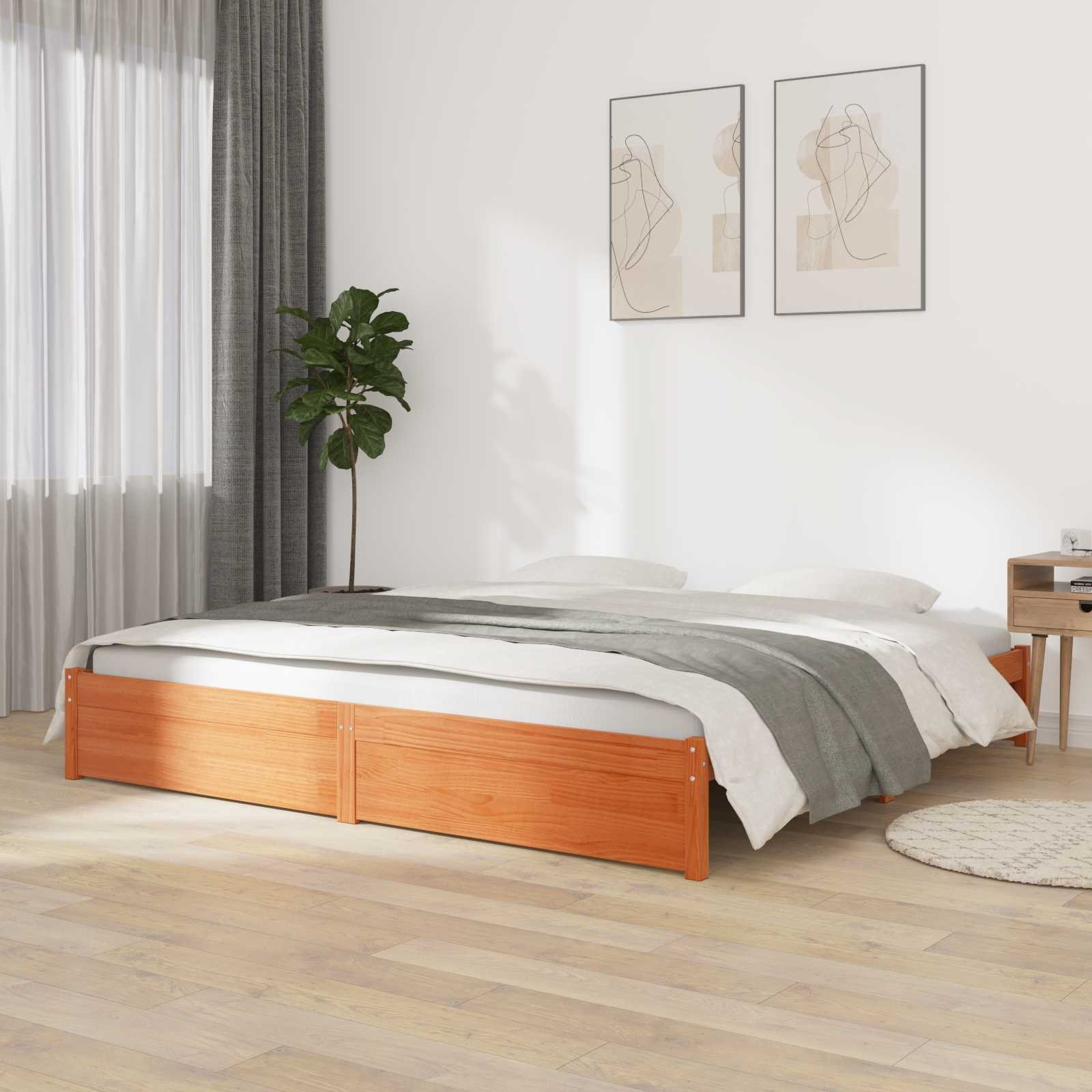 vidaXL Ramka łóżka Woskowy Brąz 200 x 200 cm Lite drewno sosnowe