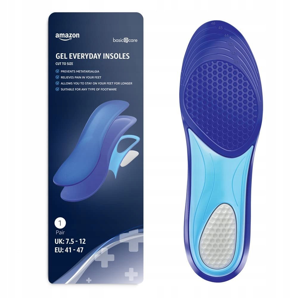 AMAZON BASIC CARE WKŁADKI ŻELOWE DO BUTÓW MIĘKKIE AMORTYZUJĄCE 41-47 CM