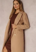 Płaszcze damskie - Beżowy Płaszcz Dwurzędowy z Paskiem Eunamia - miniaturka - grafika 1