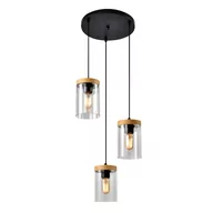 Lampy sufitowe - Wels lampa wisząca na plafonie 3X40 czarny+drewniany klosz dymiony 33-22011 - miniaturka - grafika 1