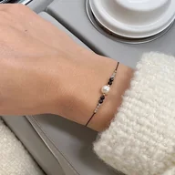 Bransoletki - Bransoletka na nici jedwabnej N20 perła, onyks, kamień księżycowy - miniaturka - grafika 1