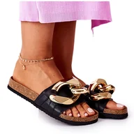 Klapki i japonki damskie - Klapki Na Korku Z Łańcuchem S.Barski SB002 Czarne - miniaturka - grafika 1