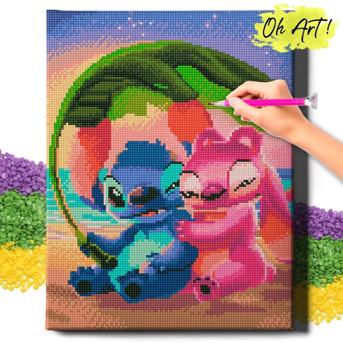 DIAMOND PAINTING 5D z RAMĄ Stitch i Andzia Haft Diamentowy 30x40 Mozaika Dla dzieci Oh Art!