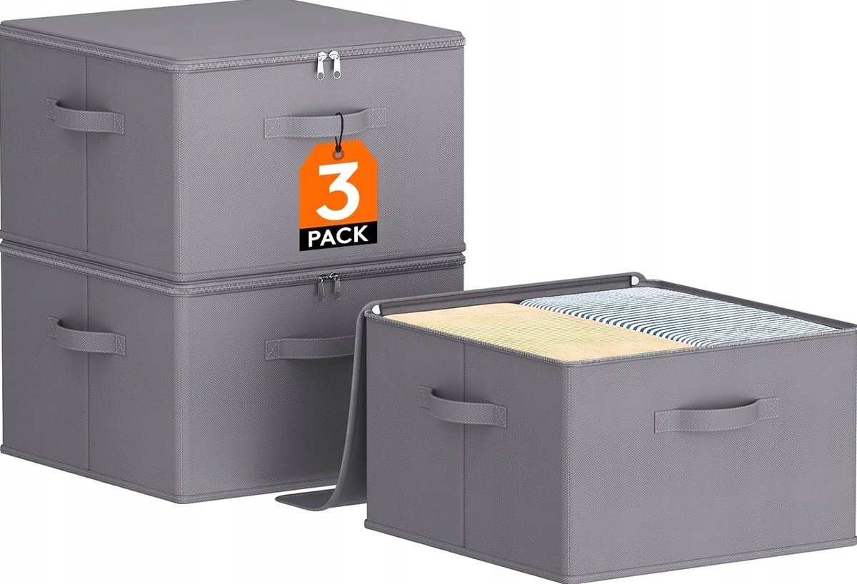 PUDEŁKA ORGANIZERY ZESTAW 3 SZTUK 40X40x25cm ZAMYKANE NA KOCE UBRANIA