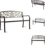 Ławki ogrodowe - Ławka ogrodowa, metalowa, ławka do siedzenia z żeliwa, na 2-3-osobową ławkę, ławka parkowa z oparciem i podłokietnikami, ławka metalowa, na taras - miniaturka - grafika 1