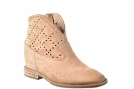 Botki damskie - Beżowe ażurowe botki Carinii B5401-654 koturn skóra nubuk r.39 - miniaturka - grafika 1