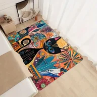 Dywaniki łazienkowe - Dywanik łazienkowy czarny kot 60x90 cm kolorowy artystyczny dla kociary - miniaturka - grafika 1