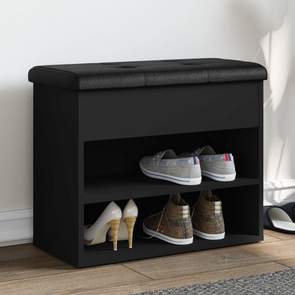 Ławka na buty czarna 62x32x50 cm materiał drewnopochodny